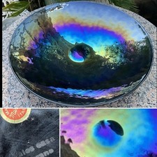 RARE Huge 18” MURANO FERRO ITALY Iridescent GLASS BOWL CENTREPIECE LABEL SIGNED