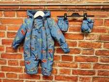 BABY BOYS JOULES COAT AGE 3-6 MONTHS BLUE ONE PIECE RAIN PRAM HOOD HORSE 68CM