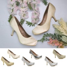 WOMENS LADIES MID KITTEN HEEL SMART WEDDING PARTY EVENING WORK COURT SHOES SIZE