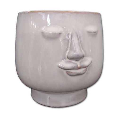 White ceramic face plant pot - white,