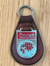 Vintage Classic Triumph Car Globe Marque Metal Leather Key Ring - Very Rare