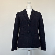 Joules Tweed Blazer Wiscombe Navy Check Equestrian Riding 100% Wool Uk 12