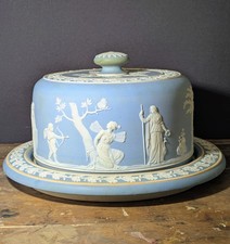 Antique Early Wedgwood Jasperware cheese keeper, blue, decorative, ornate home