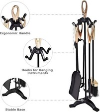 5pc Cast Iron Fireside Companion Set Firwood Tools Coal Fire Wood Poker Brush