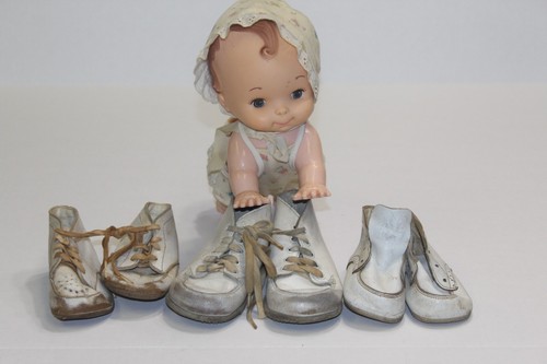 Vtg hard bottom baby shoes - baby,