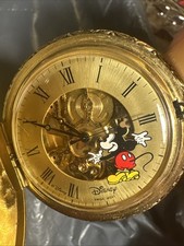 Genuine Mickey Mouse Men’s Pocket Watch And Chain All Working Mint Condition