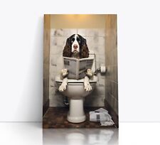 Springer Spaniel Dog Reading Paper On Toilet Canvas Print Wall Art Décor Poster