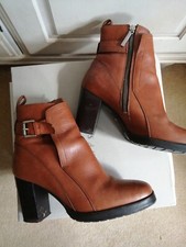 Whistles Egan leather ankle boots tan brown block heels non slip sole vgc  6 39 