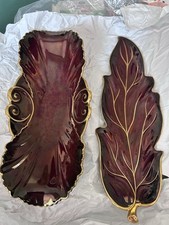 Vintage 1940s  Carlton Ware Rouge Royale Gold Gilded English Porcelain Leaf Dish