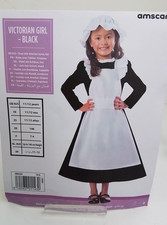 Girl's Amscan Victorian Girl Fancy Dress 11-12 Years Black Mix Apron/Hat Used F1