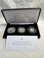 Queen Eliz II Birthday Solid Silver Proof Comm Set 3 Coin COA Boxed Jubilee Mint