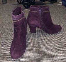 Hotter Vanity Purple Suede Ankle Zip Up Heeled Bootie Dress Boots Size UK4