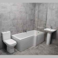 L Shaped Shower Bath Suite Rak Toilet & Basin Set Inc Screen + Optional Tap Set