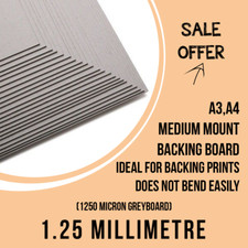 1250 Micron Greyboard A3, A4, 1.25mm Card, Mount Packing Backing Board SALE