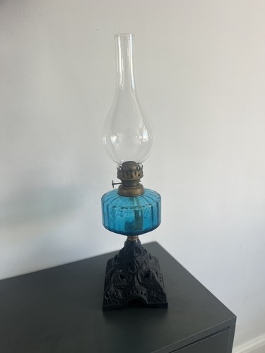 Vintage blue glass cottage oil - vintage,