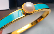 Halcyon Days Skinny Cabochon Pearl Sea Green / Blue & Gold Bangle bracelet