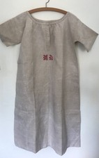 Antique French Linen Hemp Beige Night Shirt Chemise | Monogram ML | Chore Smock