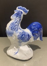 Vintage Delft Style Rooster Chicken Cockerel Quirky Good Luck Retro Blue White