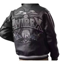 Avirex Aviator King 75 Men's Bomber Black Jacket 1975 | Real Leather Jacket |