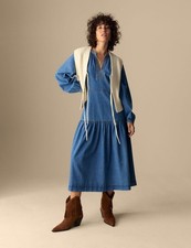 M&S - Per Una Womens Blue Cotton Midi Dress