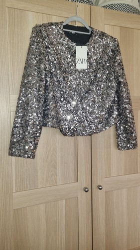 Bnwt zara sequin - zara, silver