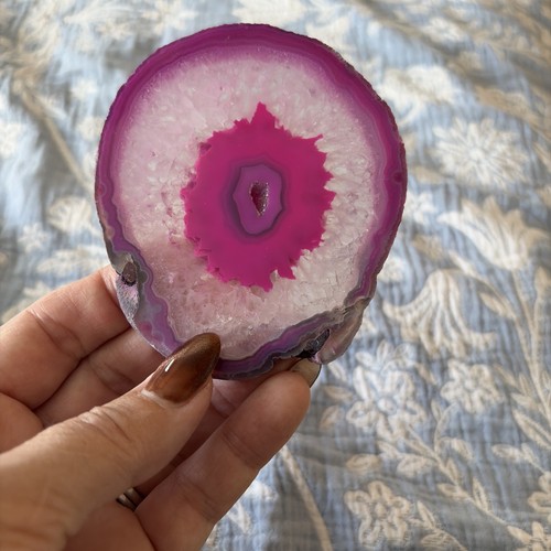 Pink agate slice crystal 10cms - agate,