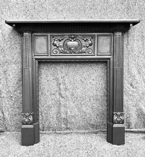 (1) ANTIQUE VICTORIAN ART NOUVEAU CAST IRON FIREPLACE FIRE WOODBURNER SURROUND