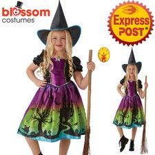 CK1328 Ombre Witch Girls Costume Halloween Fancy Dress Party Up Outfit + Hat