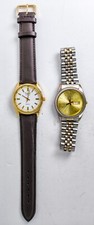 2x Men's Fluted Bezel Gold Two-Tone Vintage Quartz Watches -- Working 