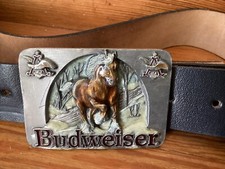 Vintage Anheuser Busch Budweiser Clydesdale Horse Belt Buckle with leather belt