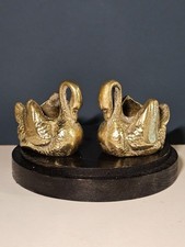 Pair Of Vintage Brass Swan