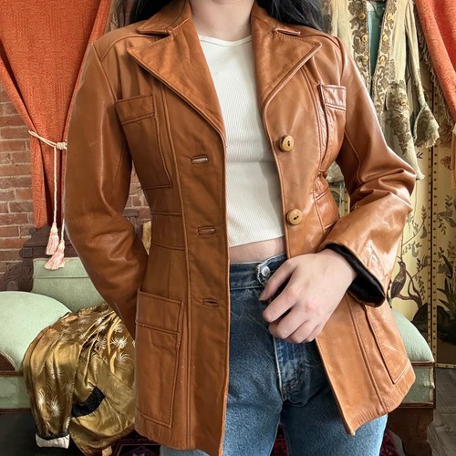 Vintage 70s cognac tan leather - cognac,