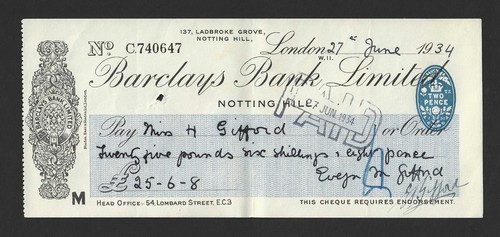 Barclays bank 1934 - -, used