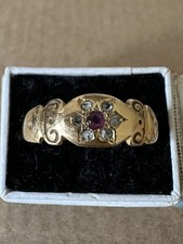 18ct Victorian Ruby & Diamond Yellow Gold Gypsy Ring Hallmarked 18