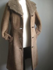 VINTAGE Bailys SHEEPSKIN SHEARLING COAT 8 6 36 leather long military boho suede