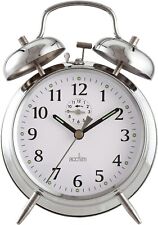 Acctim Mechanical Saxon Double Bell Alarm Round Stainless-Steel Clock - Chrome
