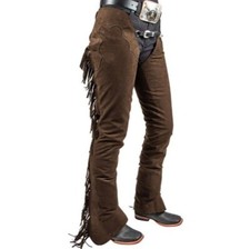 Men's Western Leather Chap Rodeo Horse Riding Pants Cowboy Fringes Legging Chaps