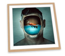 Fish Tank Face Funny Bathroom Turquoise FRAMED ART PRINT Picture Square Artwork