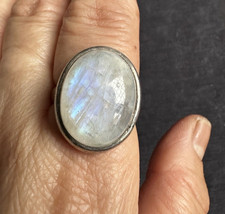 925  Sterling Silver Big Blue Moonstone  Ring -UK Size O