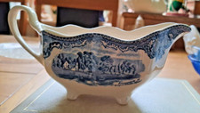 Rare Vintage Blue & White Old Britain Castles Gravy Boat-Johnson Brothers