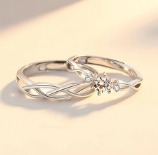 925 Sterling Silver Twist Adjustable Bands Ring Women Engagement Jewellery Gift