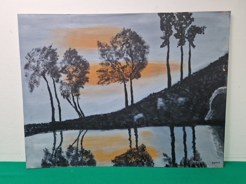 Unframed lake landscape oil - lake,