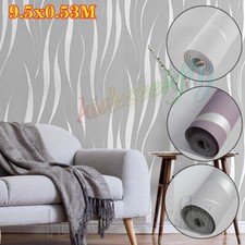 Silver Grey Wallpaper for Living Room 3D Wave Stripes Embossed Thick Wall Paper*