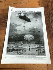 ww1 full page print ! kite balloon work : rescued by parachute 