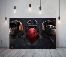 BANKSY 3 SWAG MONKEYS -DEEP FRAMED CANVAS WALL ART PICTURE PAPER PRINT- ORANGE