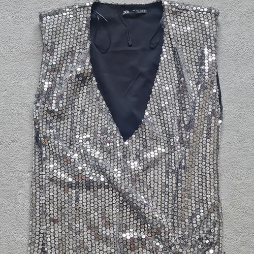 Zara silver sequin neck - silver,