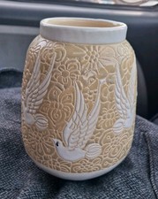 Superb French Art Deco Pottery Vase - Doves - c.1930's