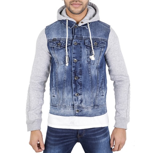 Mens hoody hooded denim jacket - hooded,
