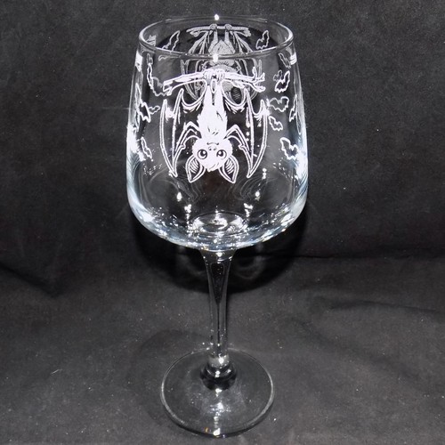 Laser etched bat wine glass - etched, '