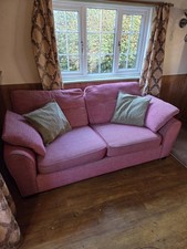 Three-Piece Suite with Sofa Bed & 2 Arm Chair's + Contrasting Pouffe. Red & Grey